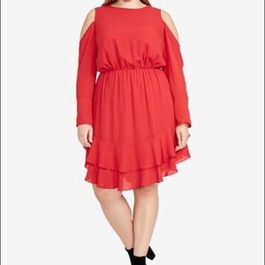 Plus size, Rachel Roy, red, cold shoulder dress